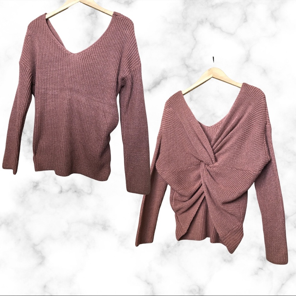 Rust Off Shoulder Open Back Sweater